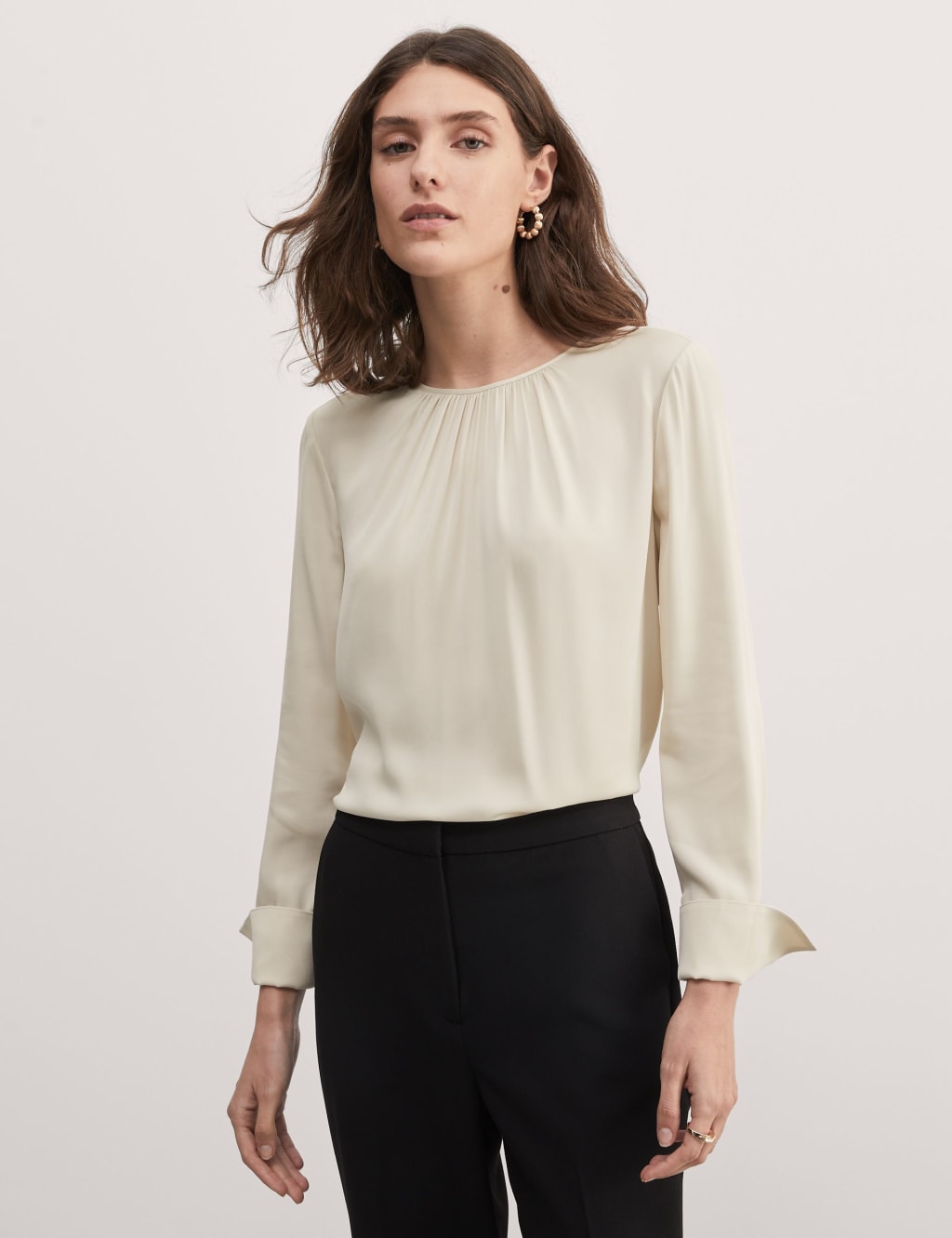 Silk Stretch Gathered Neck Blouse