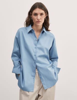 

JAEGER Womens Bequemes Hemd aus reiner Baumwolle mit Kragen - Blue, Blue