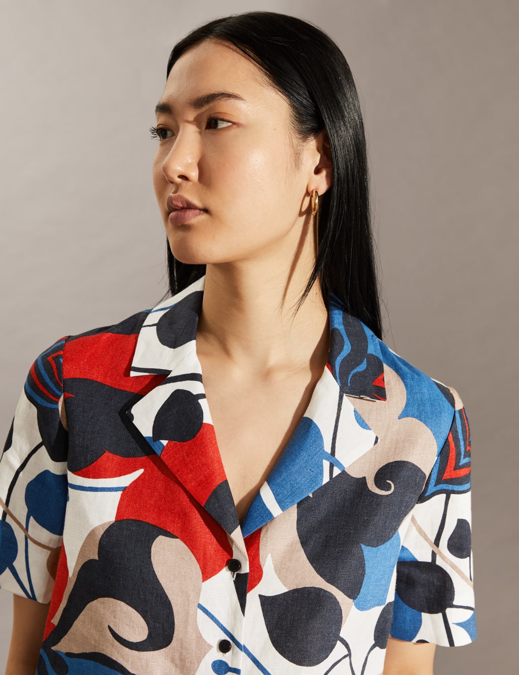 Pure Linen Floral Collared Shirt image 2