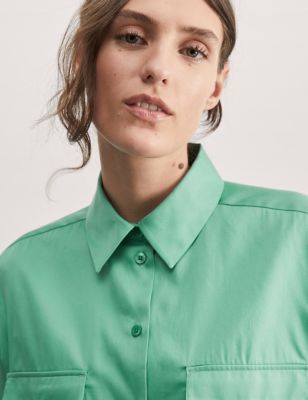 

JAEGER Womens Pure Cotton Collared Relaxed Utility Shirt - Green, Green