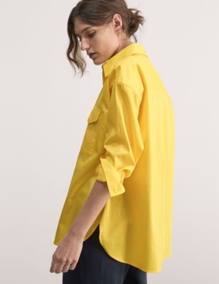 

JAEGER Womens Pure Cotton Collared Relaxed Utility Shirt - Yellow, Yellow