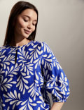 Pure Linen Floral Tie Neck Top