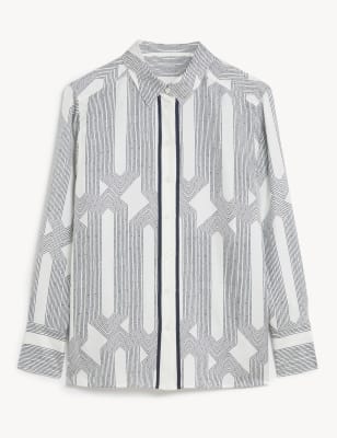 Pure Silk Printed Relaxed Long Sleeve Shirt