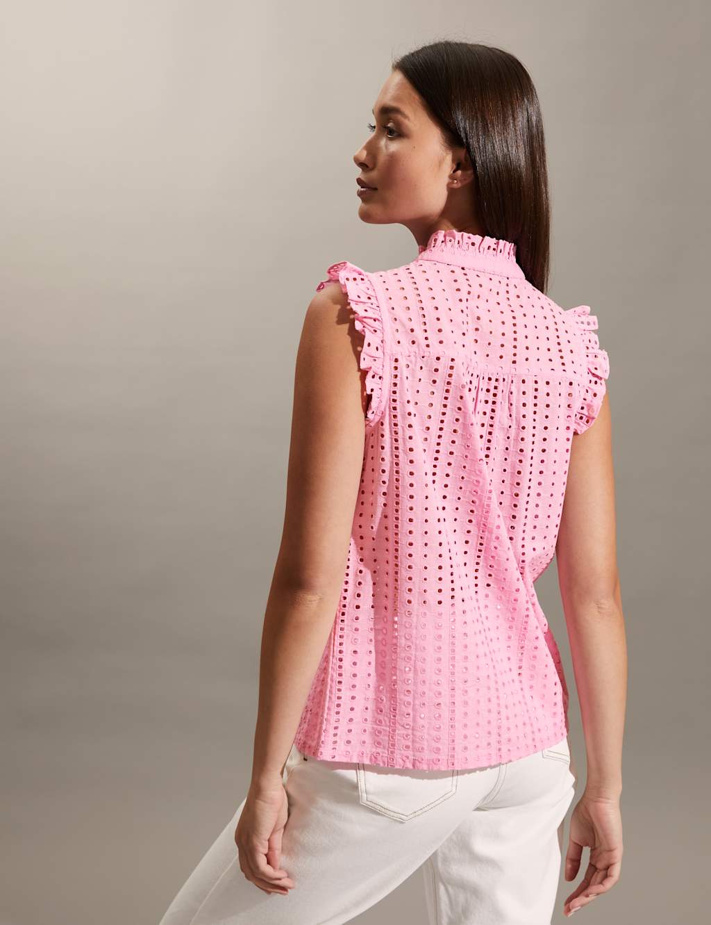Pure Cotton Broderie Frill Neck Top image 5