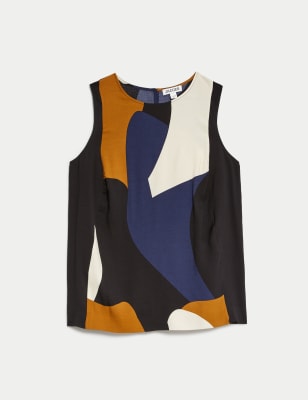 

JAEGER Womens Printed Round Neck Blouse - Navy Mix, Navy Mix