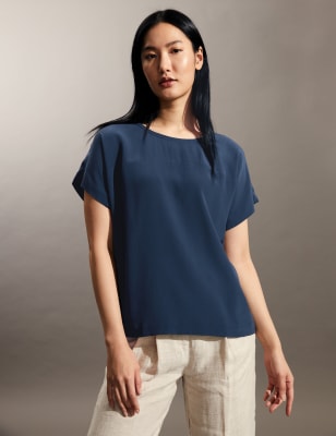 

JAEGER Womens Pure Silk Relaxed T-Shirt - Navy, Navy