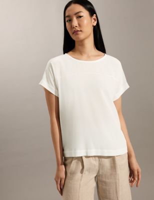 

JAEGER Womens Pure Silk Relaxed T-Shirt - Ivory, Ivory