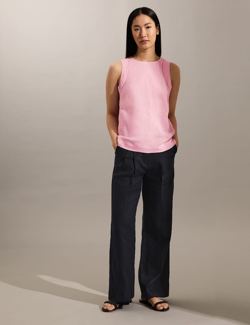 Pure Linen Lace Insert Vest Top image 2