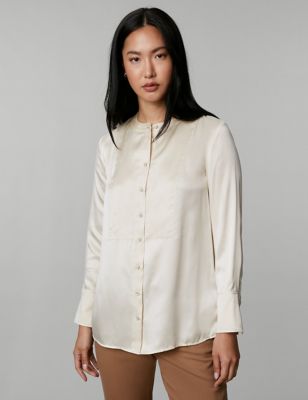 

JAEGER Womens Pure Silk Round Neck Bib Detail Shirt - Ivory, Ivory