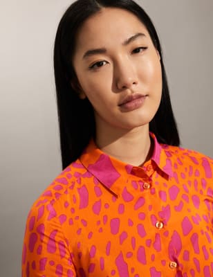 

JAEGER Womens Silk Blend Animal Print Shirt - Pink Mix, Pink Mix