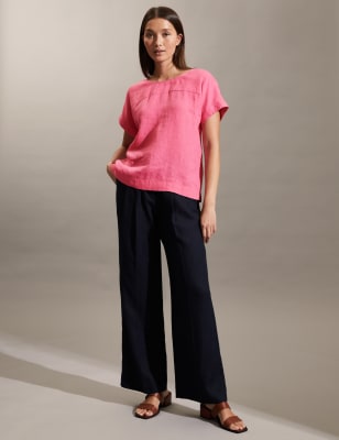 

JAEGER Womens Bequemes T-Shirt aus reinem Leinen - Pink, Pink