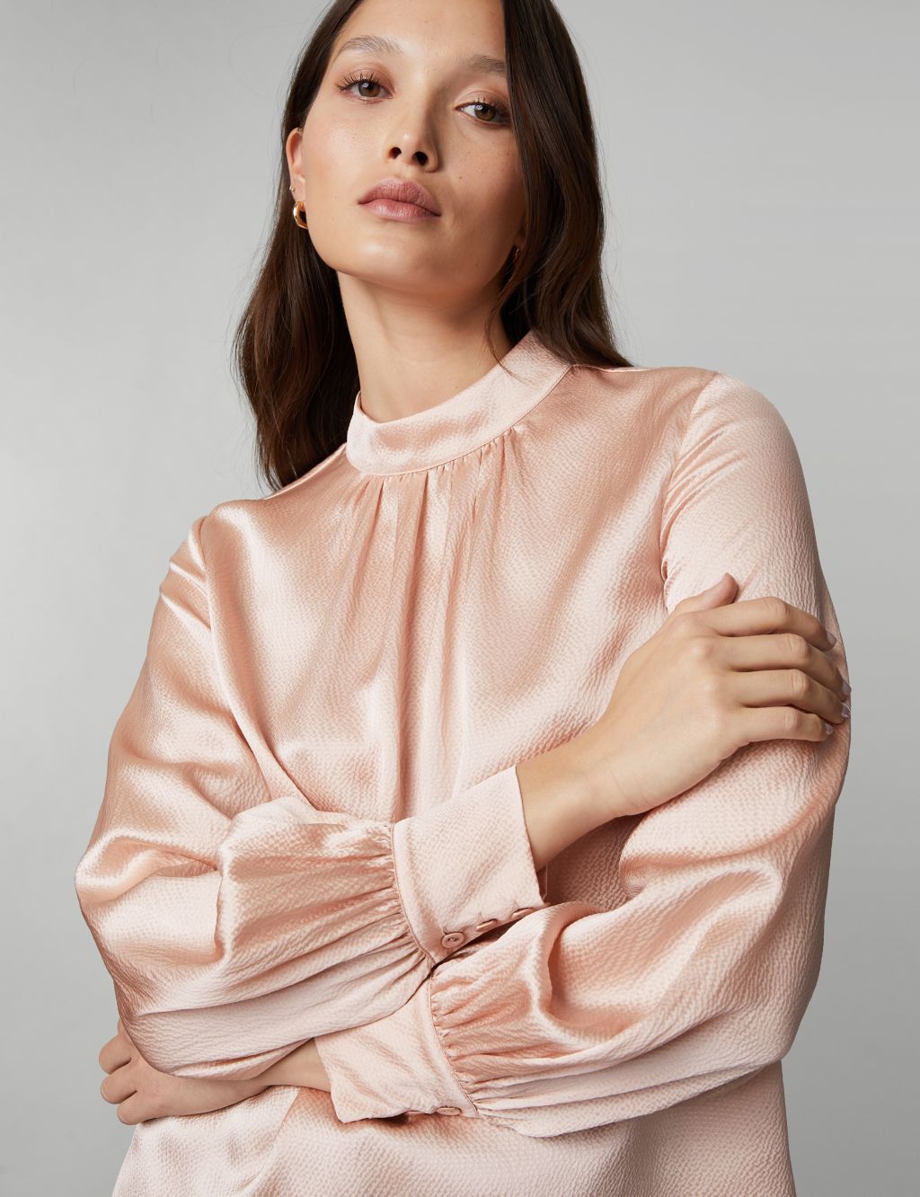 Pure Silk Textured Funnel Neck Blouse image 1