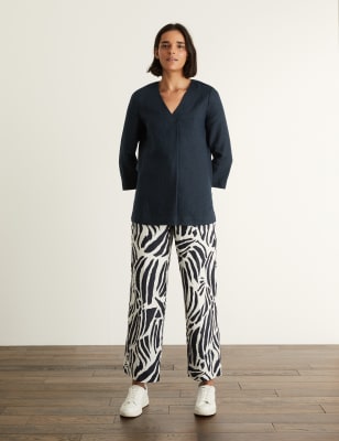 

JAEGER Womens Oberteil aus reinem Leinen mit V-Ausschnitt - Navy, Navy