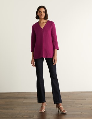 

JAEGER Womens Pure Linen V-Neck Top - Berry, Berry