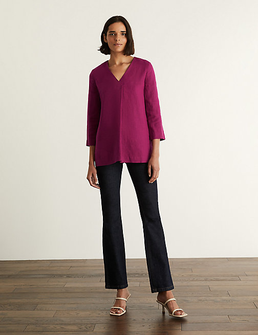 Marks And Spencer JAEGER Womens Pure Linen V-Neck Top - Berry, Berry