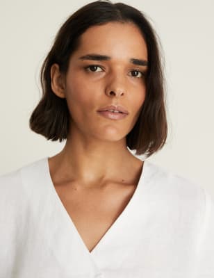 

JAEGER Womens Pure Linen V-Neck Top - White, White