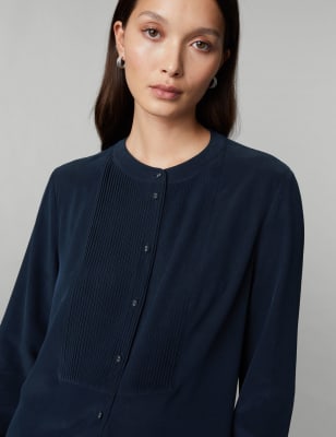 

JAEGER Womens Pure Silk Pintuck Bib Front Shirt - Navy, Navy