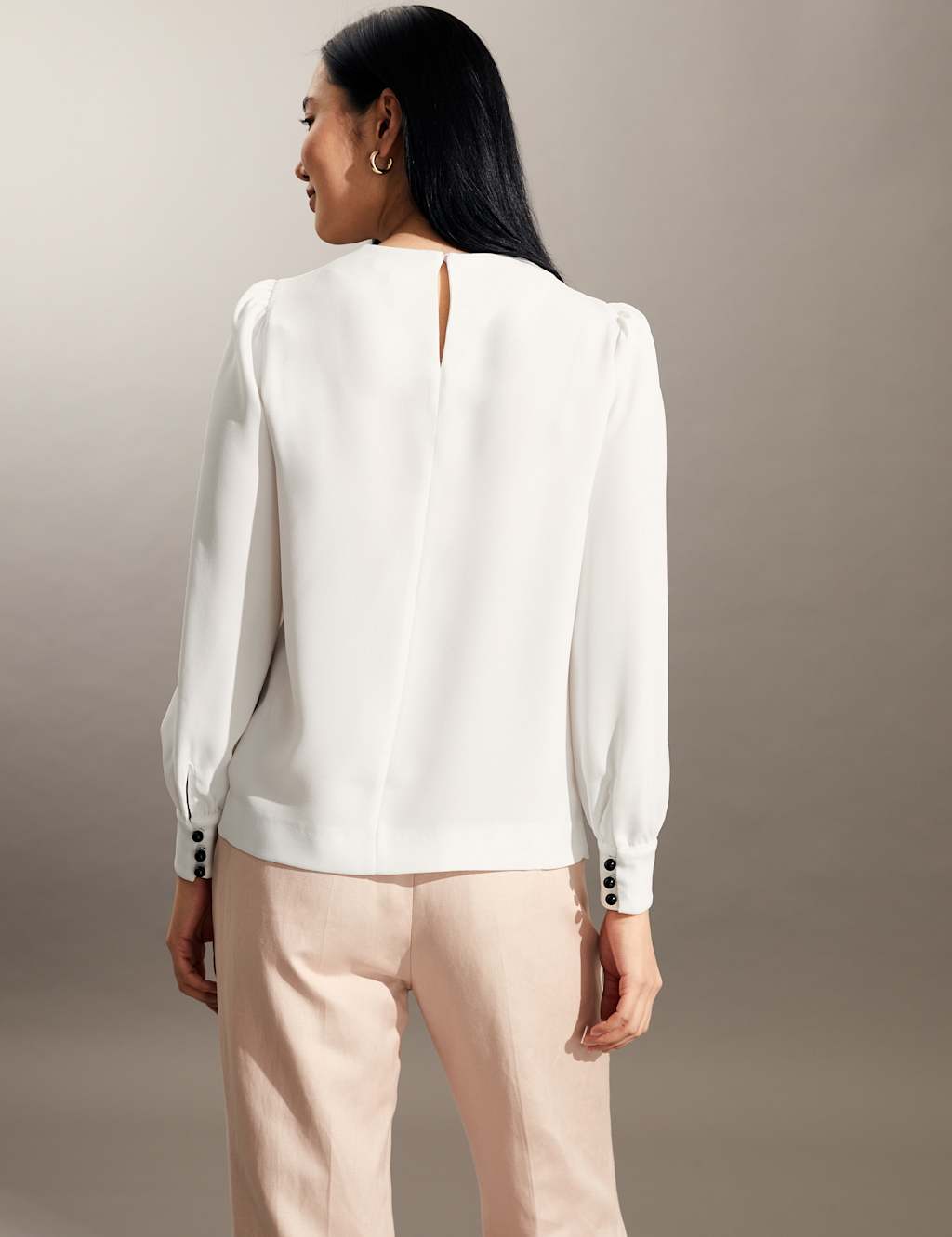Round Neck Button Detail Top image 4