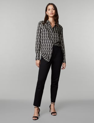 

JAEGER Womens Pure Silk Trombone Print Shirt - Black Mix, Black Mix