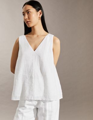 

JAEGER Womens Pure Linen Vest Top - White, White
