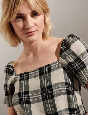 

JAEGER Top de cuadros 100% linoWomens - Black Mix, Black Mix