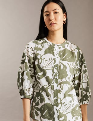 

JAEGER Camisa de escote cerrado floral 100% algodónWomens - Khaki, Khaki