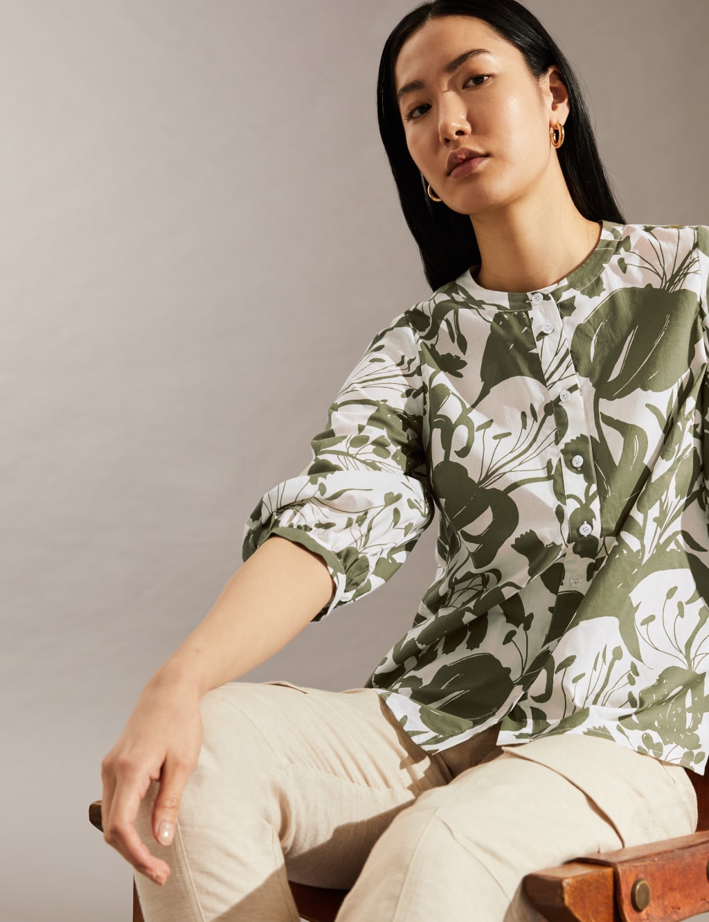 Pure Cotton Floral Crew Neck Shirt image 3