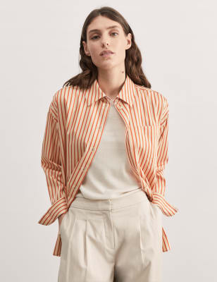 

JAEGER Womens Pure Cotton Striped Oversized Shirt - Orange Mix, Orange Mix