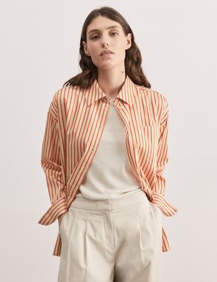 Jaeger Womens Pure Cotton Striped Oversized Shirt - 8 - Orange Mix, Orange Mix