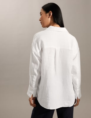 Pure Linen V-Neck Popover Blouse - HR
