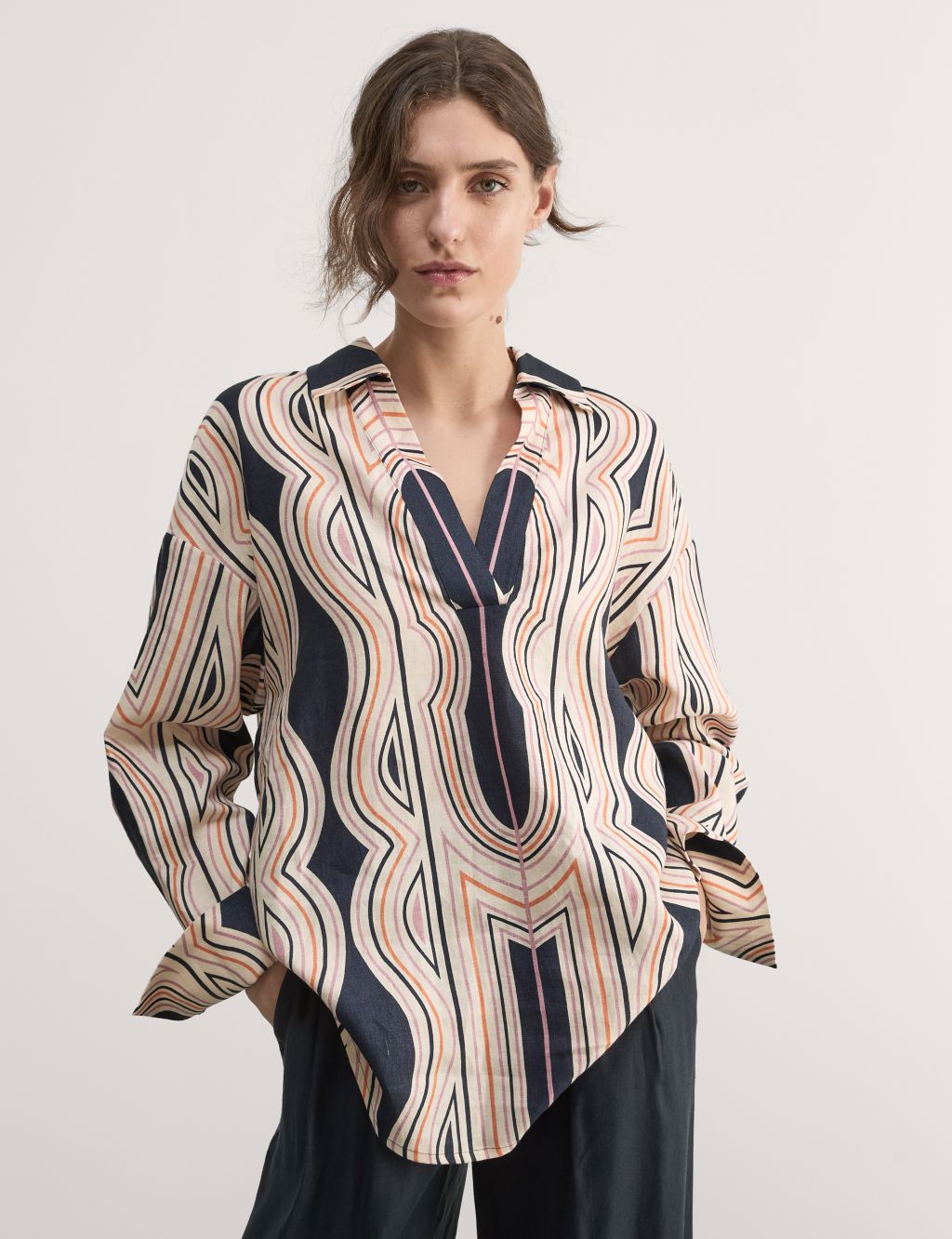 Pure Linen Patterned Relaxed Shirt