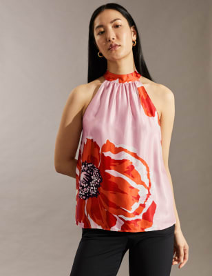 

JAEGER Womens Floral Halter Neck Vest Top - Pink, Pink