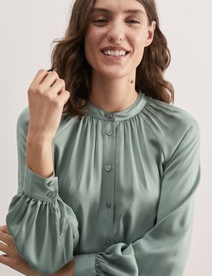 

JAEGER Womens Pure Silk Blouse - Teal, Teal