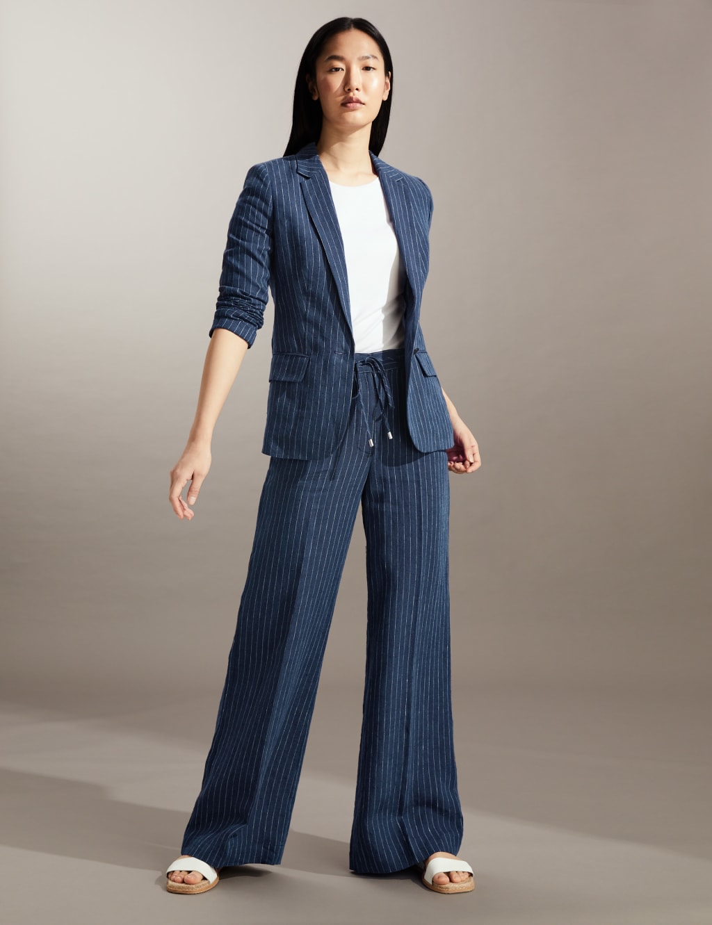 Pure Linen Pinstripe Single Breasted Blazer image 4
