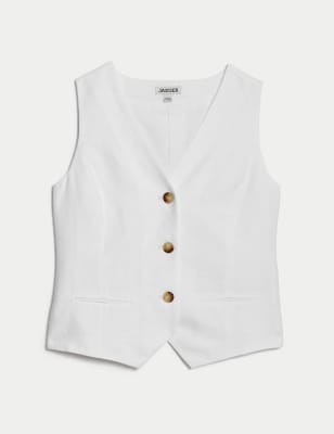

JAEGER Chaleco 100% lino con botonadura simpleWomens - Ivory, Ivory