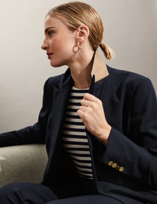 

JAEGER Womens Wool Blend Double Breasted Blazer - Navy, Navy