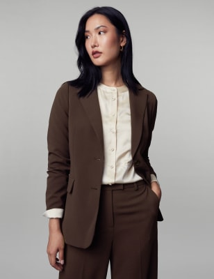 

JAEGER Womens Crepe Tailored Single Breasted Blazer - Chocolate, Chocolate