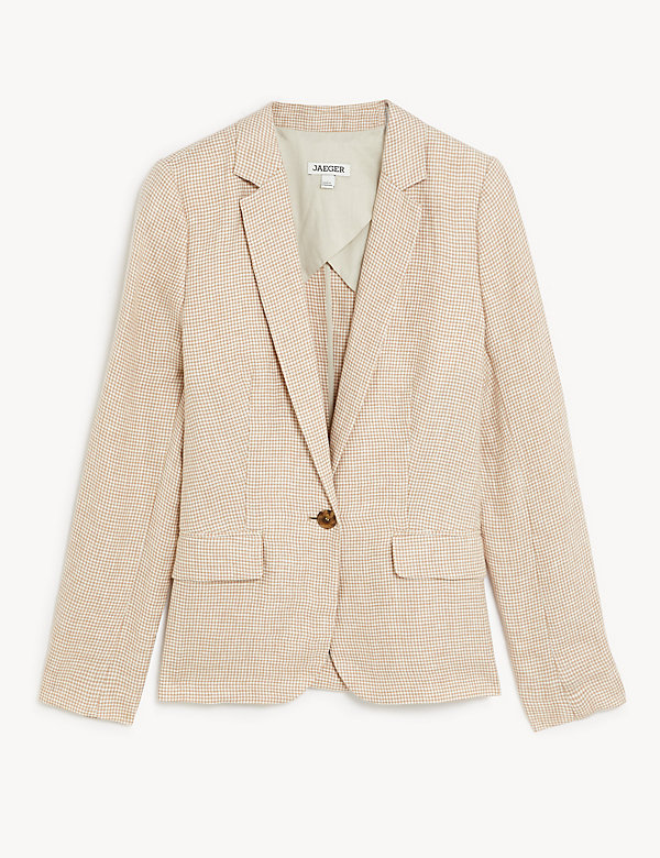 Pure Linen Houndstooth Single Breasted Blazer - LV