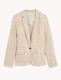 Pure Linen Houndstooth Single Breasted Blazer