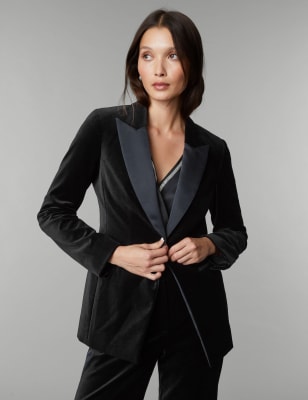 

JAEGER Womens Velvet Tailored Tuxedo Blazer - Black, Black