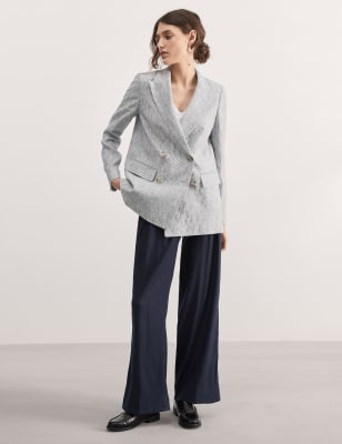 

JAEGER Pure Linen Striped Double Breasted BlazerWomens - Ivory, Ivory