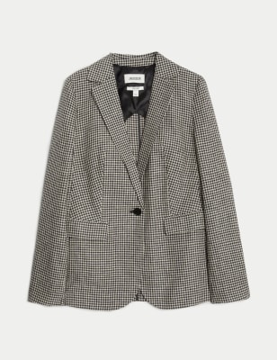 

JAEGER Womens Pure Linen Gingham Single Breasted Jacket - Black Mix, Black Mix