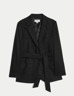 

JAEGER Womens Linen Blend Herringbone Utility Jacket - Black, Black