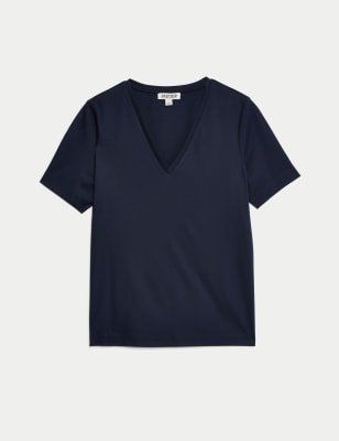 

JAEGER Womens Pure Cotton V-Neck T-Shirt - Navy, Navy