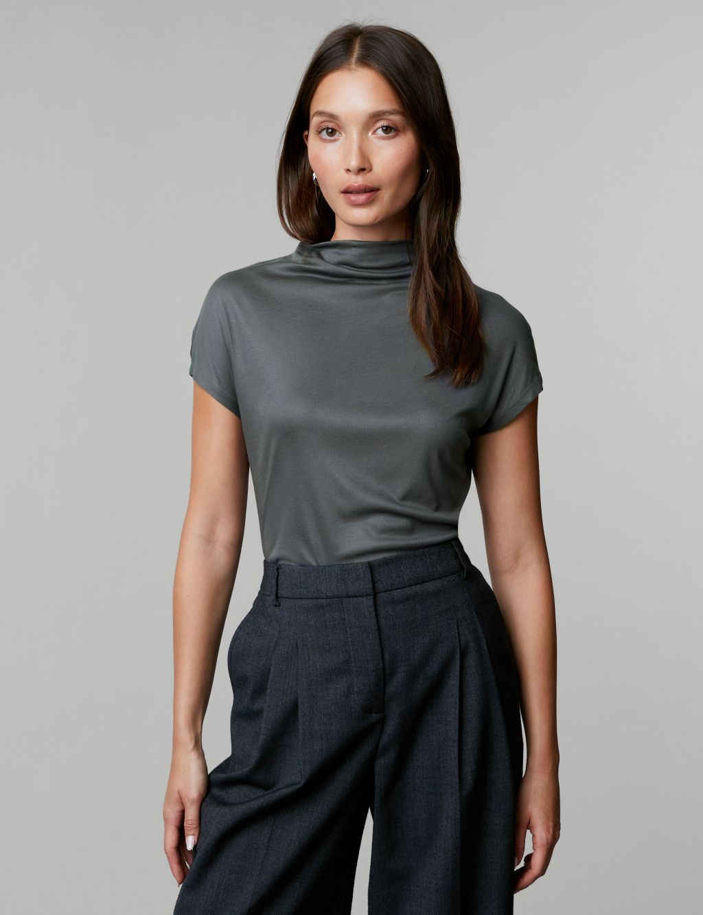 Jersey Draped Funnel Neck Top image 3