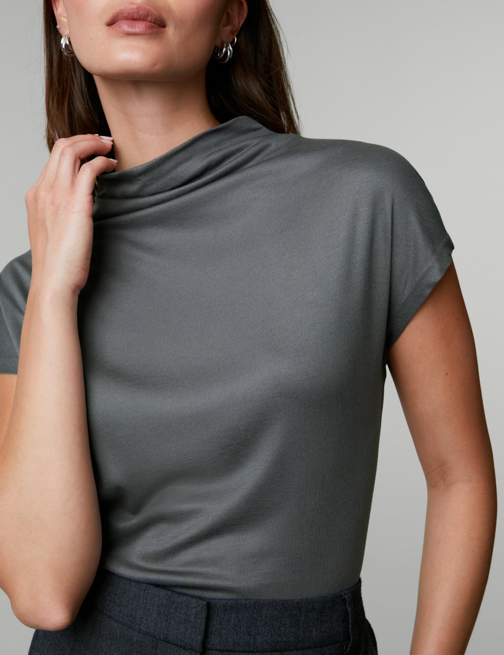 Jersey Draped Funnel Neck Top image 4