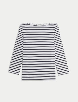 

JAEGER Womens Pure Cotton Striped Crew Neck Top - Navy Stripe, Navy Stripe
