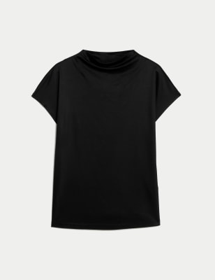 

JAEGER Womens Jersey Funnel Neck Top - Black, Black