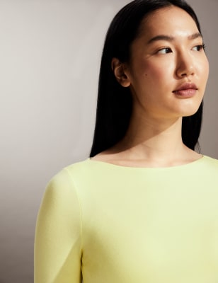 

JAEGER Top con escote redondo y mangas de 3/4Womens - Yellow, Yellow
