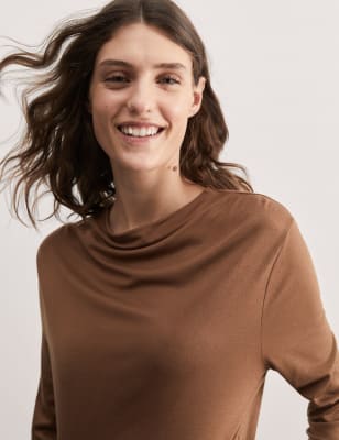 

JAEGER Womens Jersey Draped Funnel Neck Top - Camel, Camel